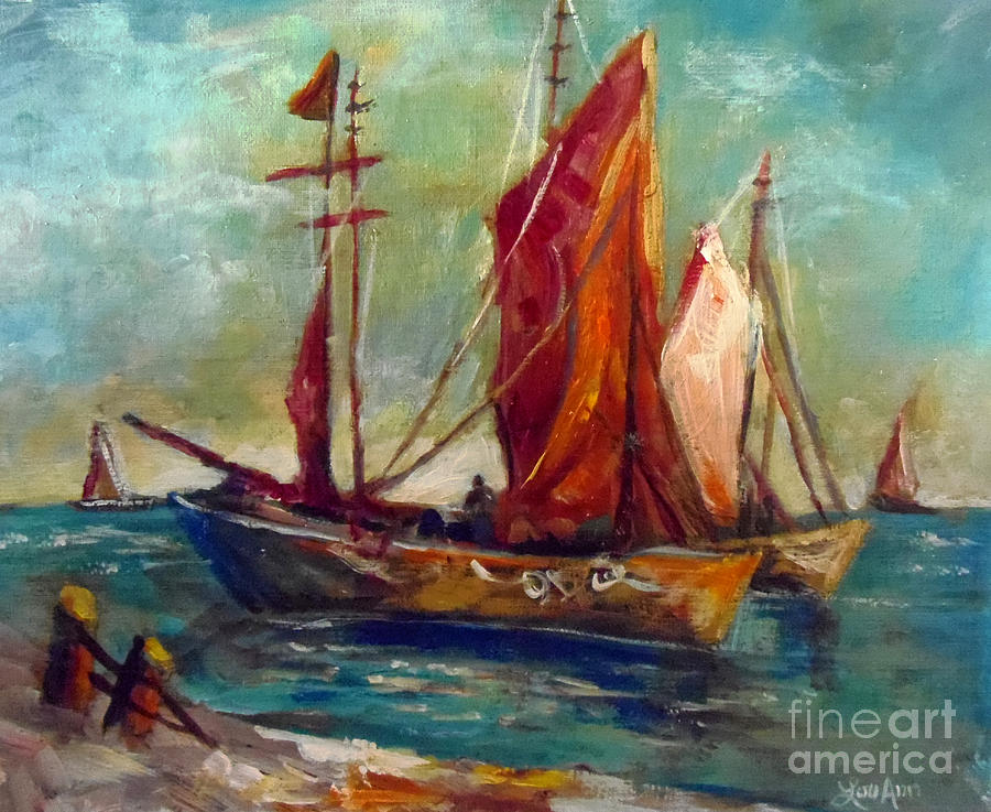 Sailing Ships Painting by Lou Ann Bagnall