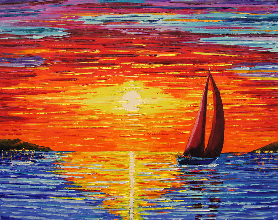 Sailing sunset Painting by Pawel Przemyslaw Pyrka