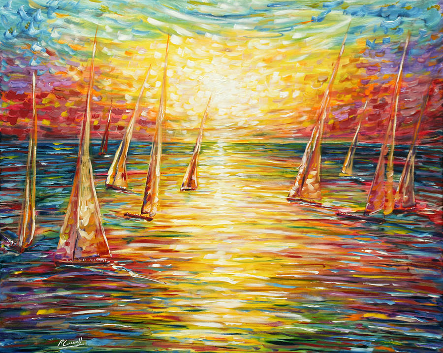 Sailing Sunset Painting by Pete Caswell