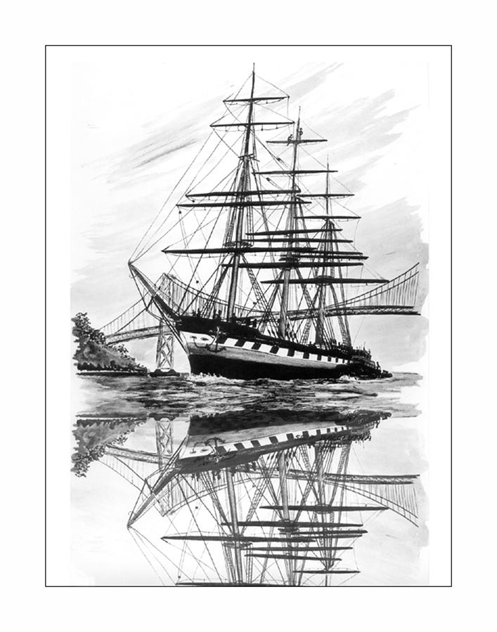 Balclutha Reflections Drawing by Jack Pumphrey