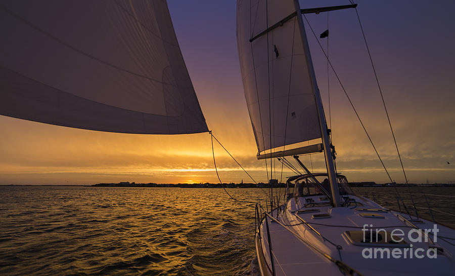 Sailing Yacht Sunset Charleston South Carolina Skyline Photograph by Dustin K Ryan