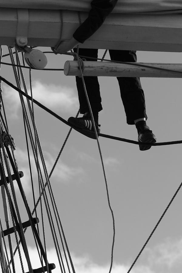 Sailor in the rigging of a brig - monochrome Photograph by Ulrich Kunst And Bettina Scheidulin