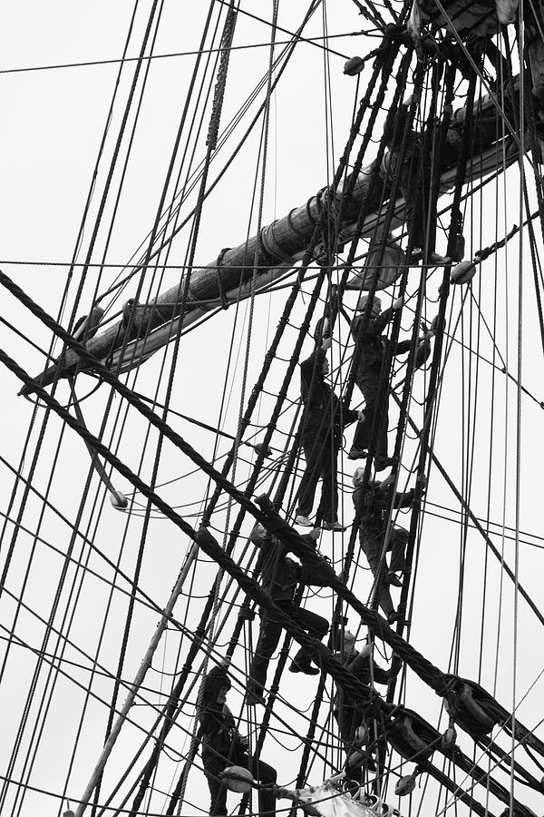Sailors climbing in the rigging - monochrome Photograph by Ulrich Kunst And Bettina Scheidulin