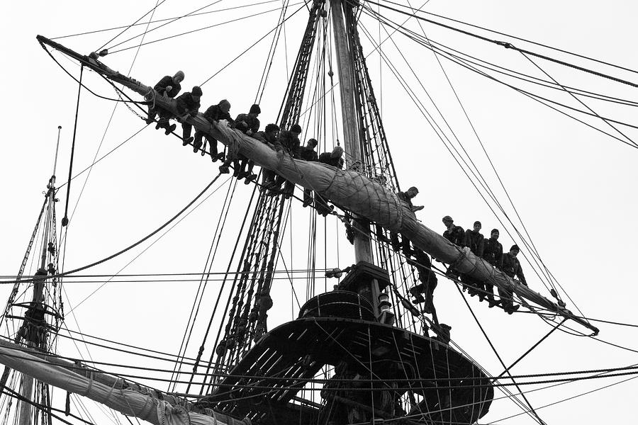 Sailors in the rigging of a tall ship - monochrome Photograph by Ulrich Kunst And Bettina Scheidulin