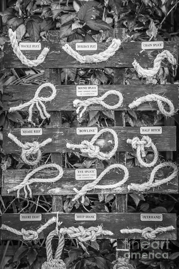 Black And White Photograph - Sailors Knots Key West - Black and White by Ian Monk