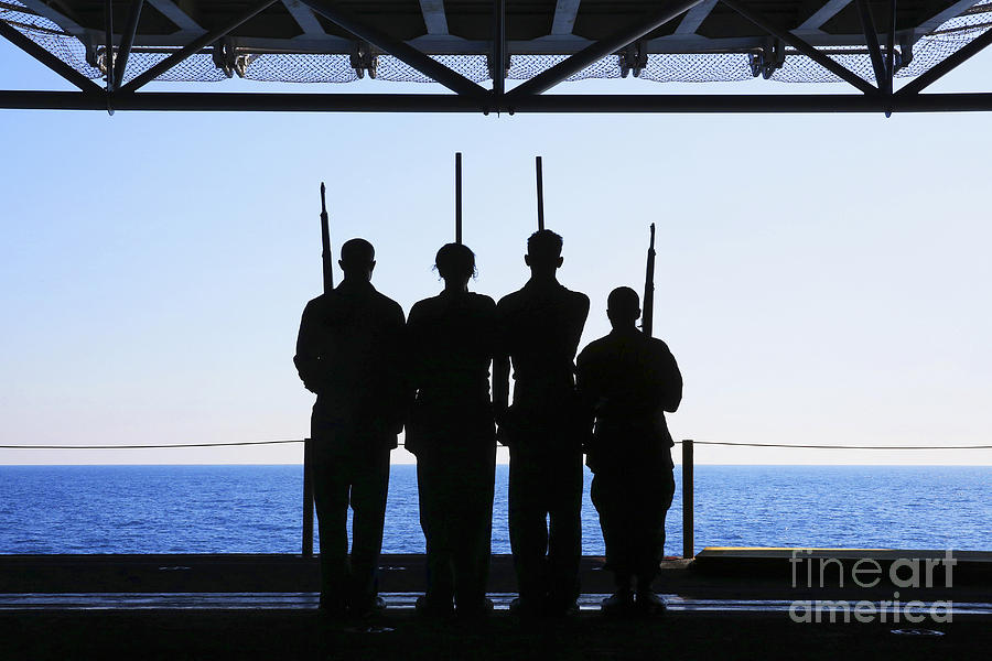 Sailors Practice Color Guard Drills Photograph