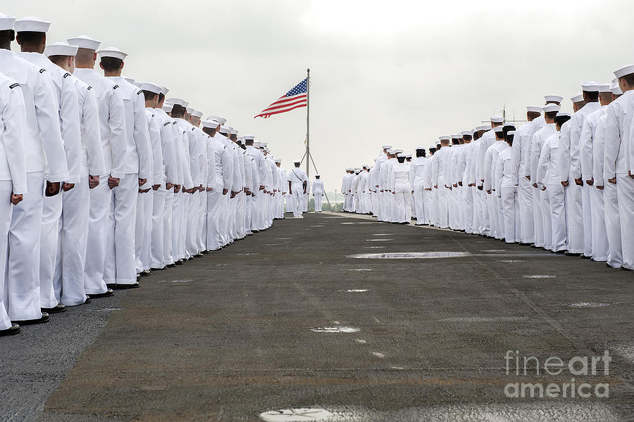 Sailors Prepare To Man The Rails Photograph by Stocktrek Images