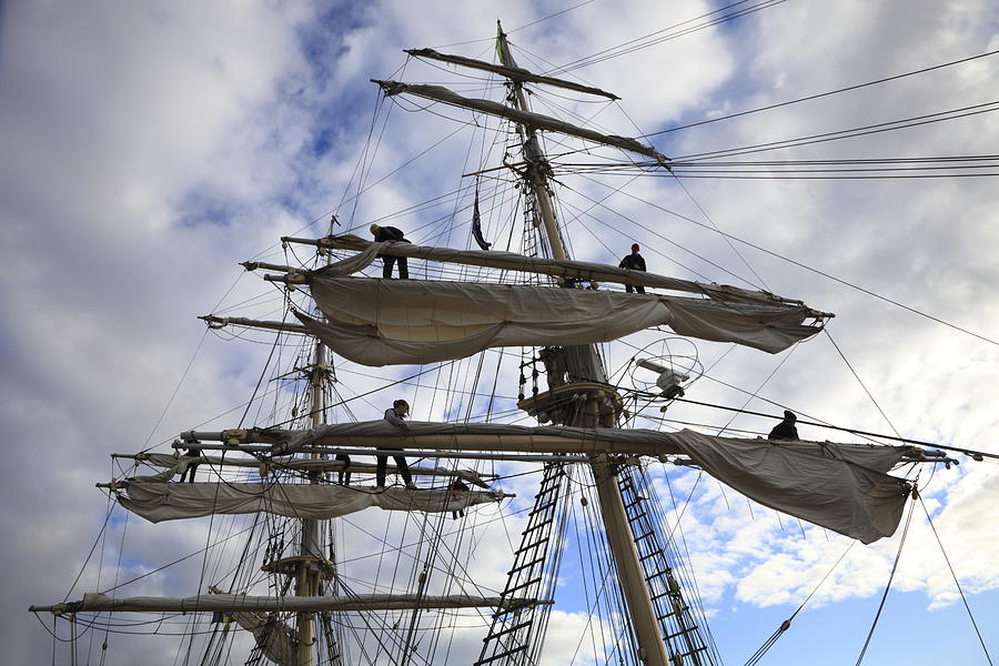 Sailors working high in the rigging  Photograph by Ulrich Kunst And Bettina Scheidulin