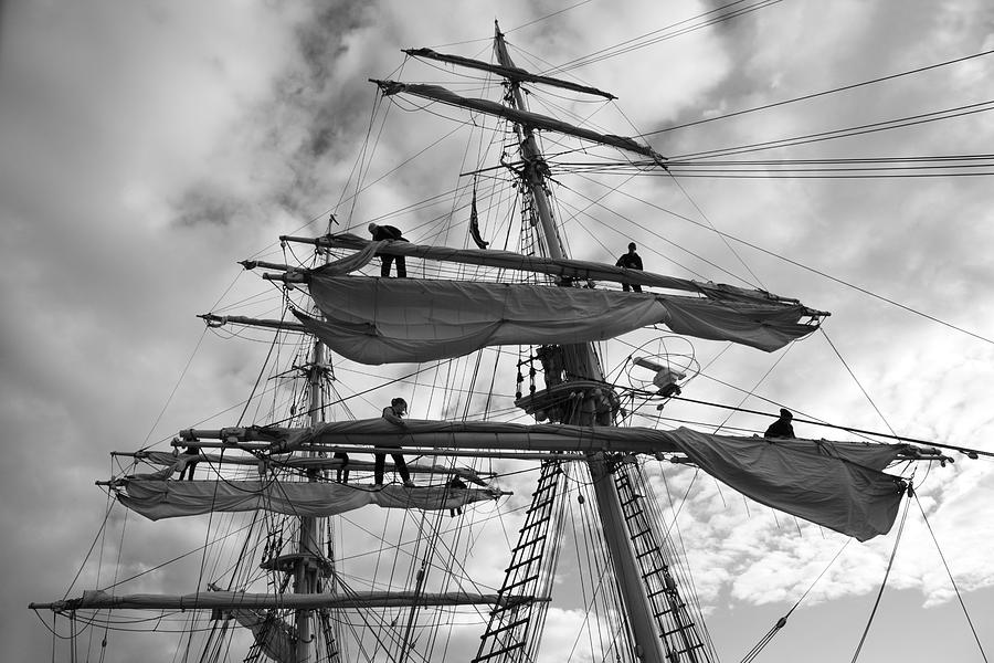 Sailors working in the rigging - monochrome Photograph by Ulrich Kunst And Bettina Scheidulin