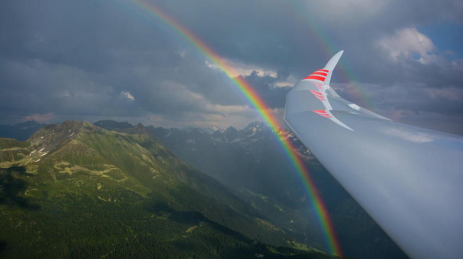 Sailplane Soaring At A Rainbow Photograph by P. Medicus