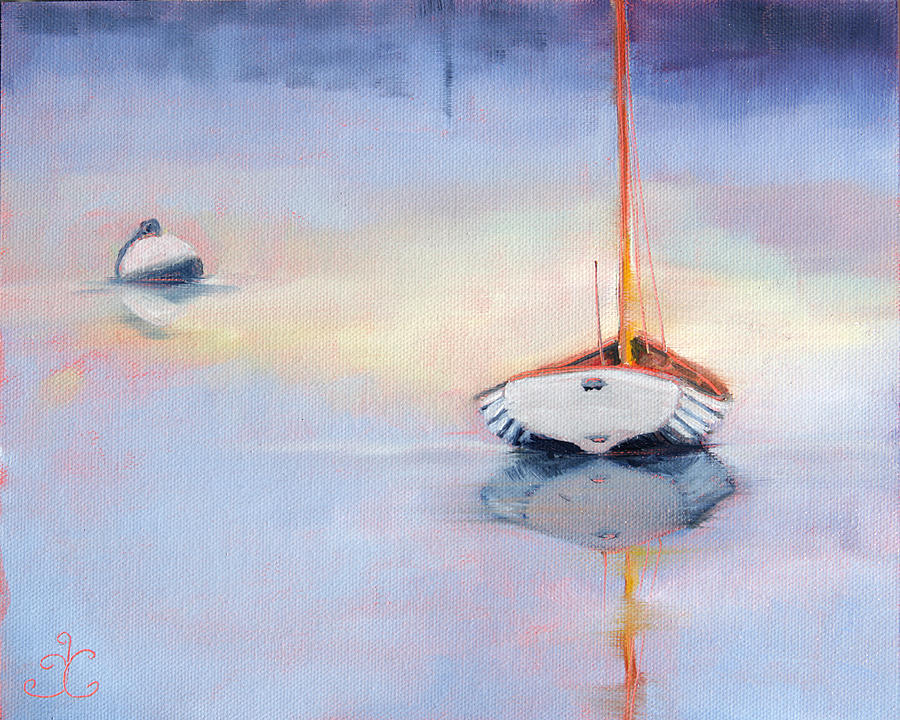 Sails Down - Evening Stillness Painting by Trina Teele