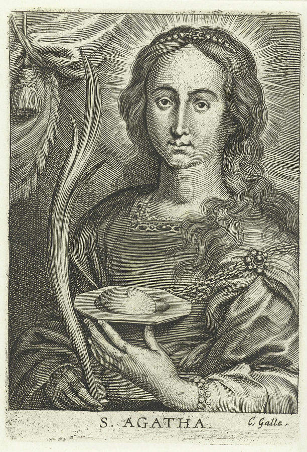 Peter Paul Rubens Drawing - Saint Agatha With Cut Breast by Schelte Adamsz. Bolswert And Peter Paul Rubens And Cornelis Galle (ii)