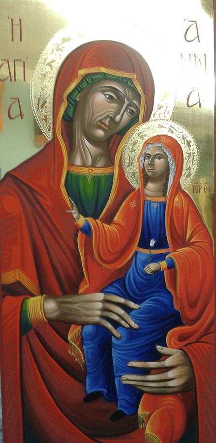 Byzantine Icons Painting - Saint Anna with Virgin Mary by Lefteris Skaliotis