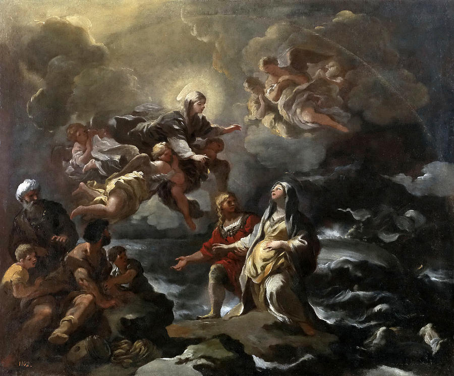Luca Giordano Painting - Saint Bridget saved from a Shipwreck by the Virgin by Luca Giordano