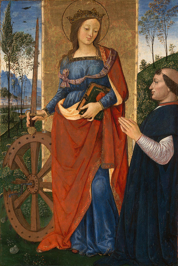 Saint Catherine of Alexandria with a Donor Painting by Pintoricchio