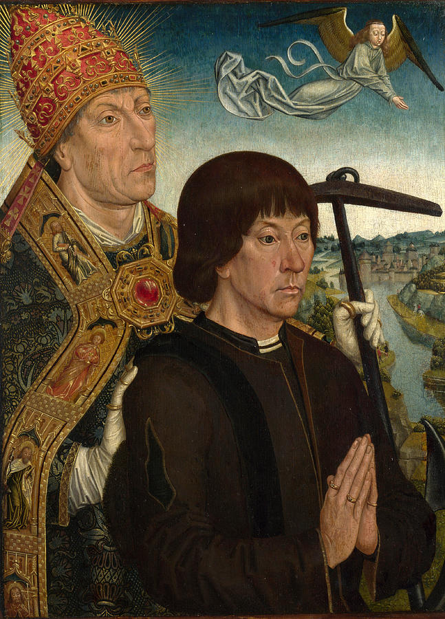 Saint Clement and a Donor Painting by Follower of Simon Marmion - Fine ...