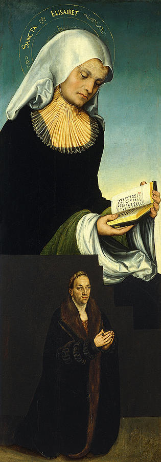 Lucas Cranach The Elder Painting - Saint Elizabeth with Duke George of Saxony as Donor by Lucas Cranach the Elder