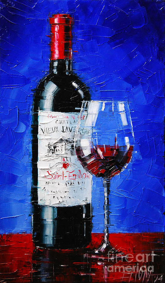 Still Life Painting - Still life with wine bottle and glass 2 by Mona Edulesco