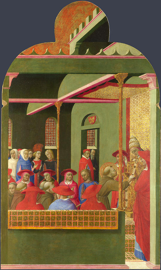 Saint Francis before Pope Honorius III Painting by Sassetta