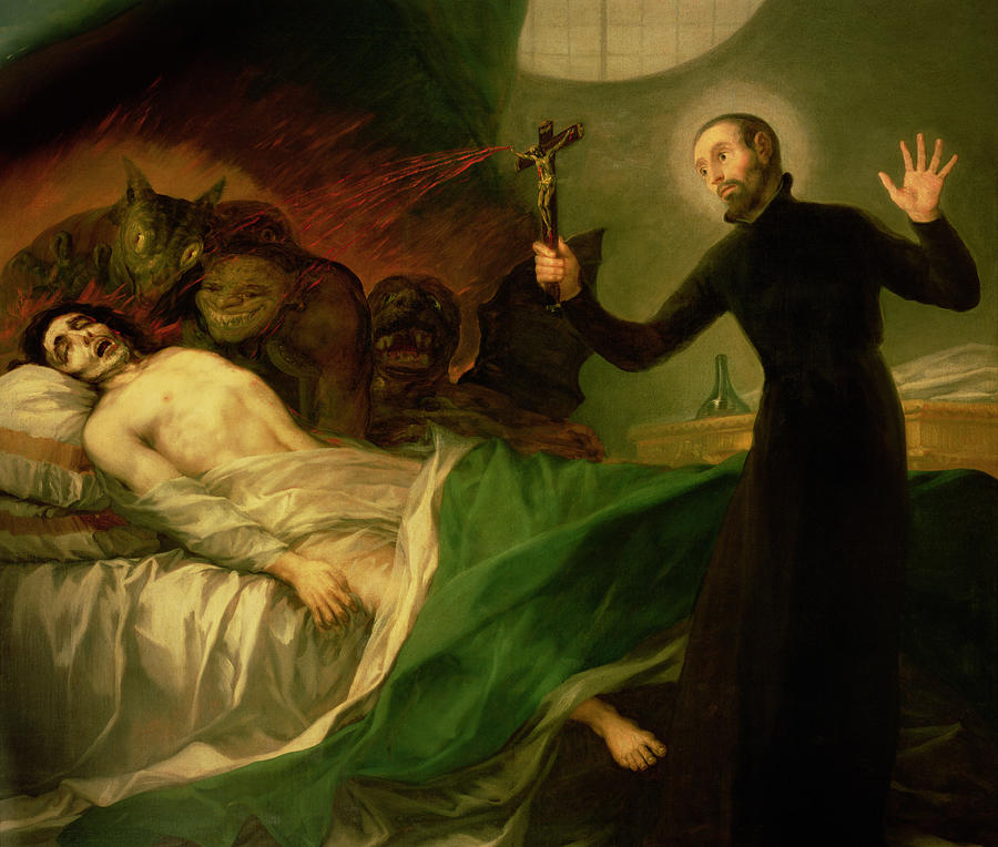 Bed Painting - Saint Francis Borgia Helping a Dying Impenitent by Goya