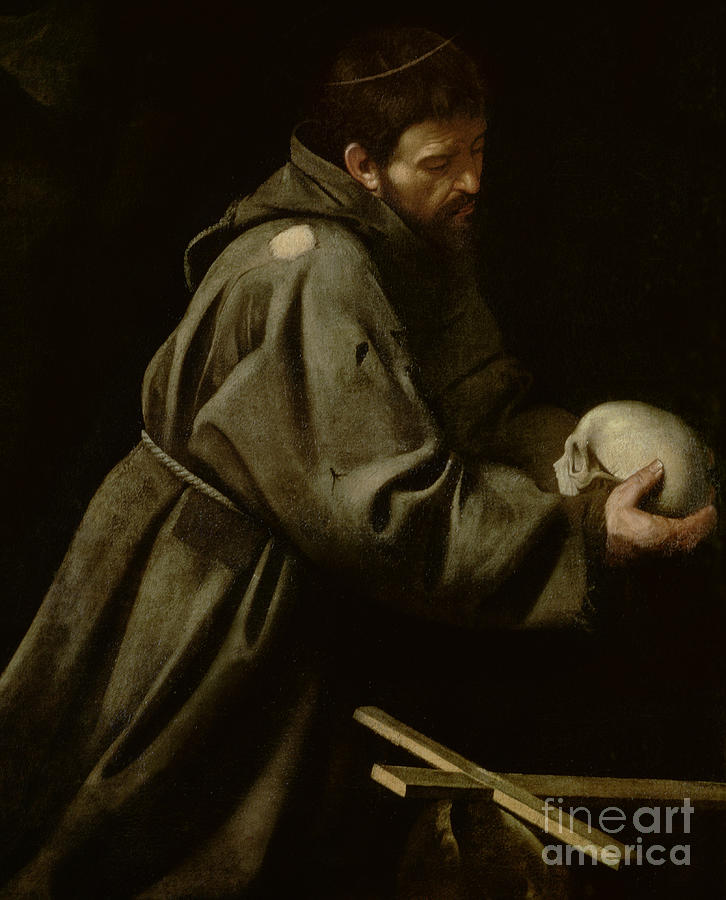Michelangelo Merisi Da Caravaggio Painting - Saint Francis in Meditation by Michelangelo Merisi da Caravaggio