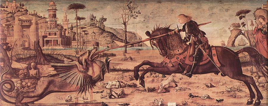 Portrait Painting - Saint George and the Dragon by Vittore Carpaccio