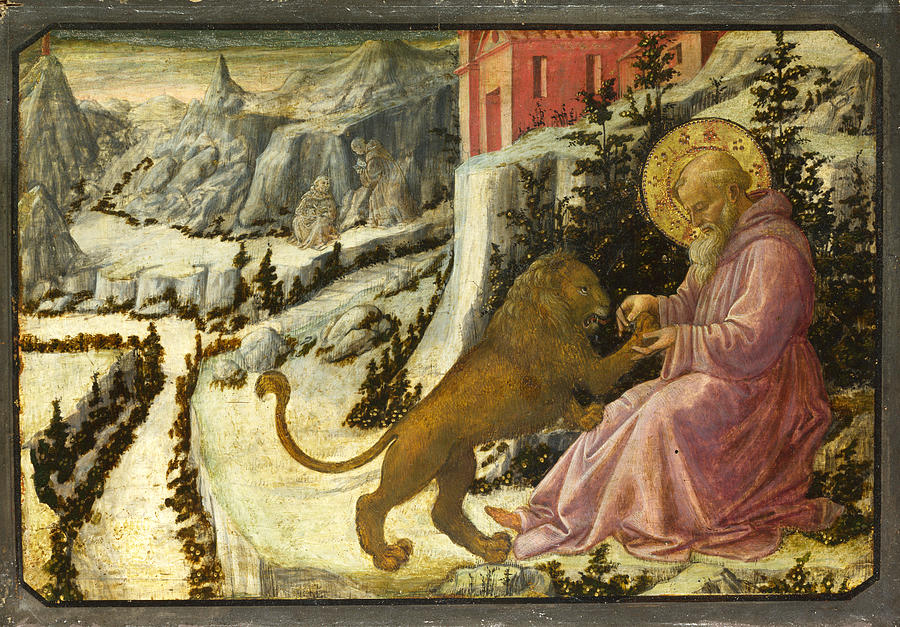 Saint Jerome and the Lion - Predella Panel Painting by Fra Filippo Lippi and Workshop
