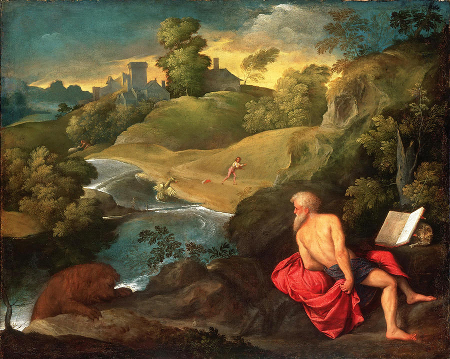 Saint Jerome in the Wilderness Painting by Paris Bordone