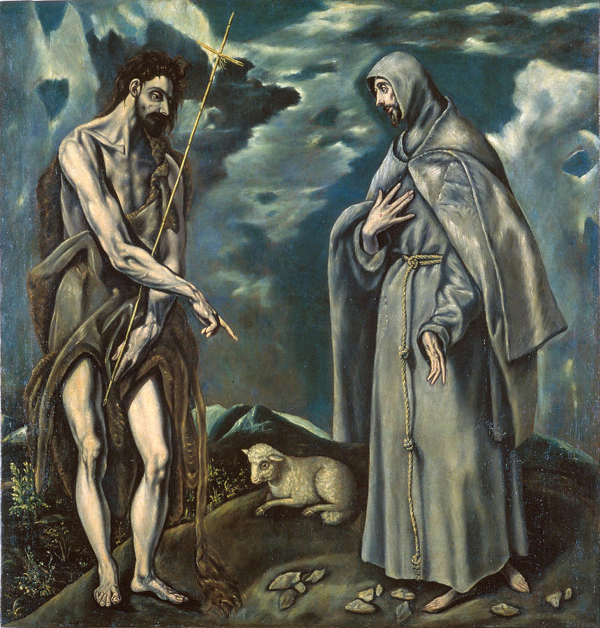 Saint John the Baptist and Saint Francis of Assisi Painting by Workshop of El Greco