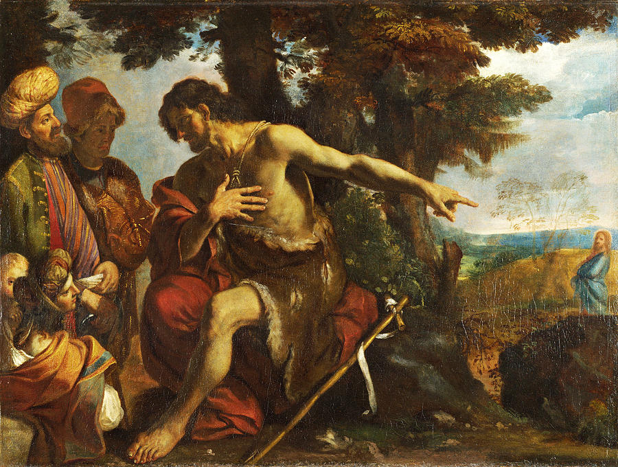Saint John the Baptist preaching in the Wilderness Painting by Pier Francesco Mola