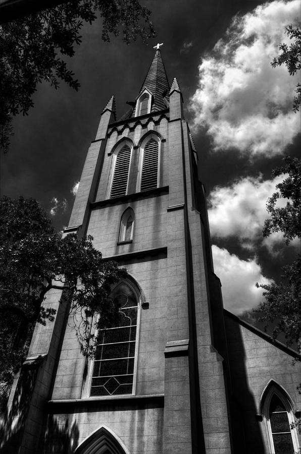 Saint Johns Episcopal Church Savannah Georgia in Black and White Photograph by Greg and Chrystal Mimbs