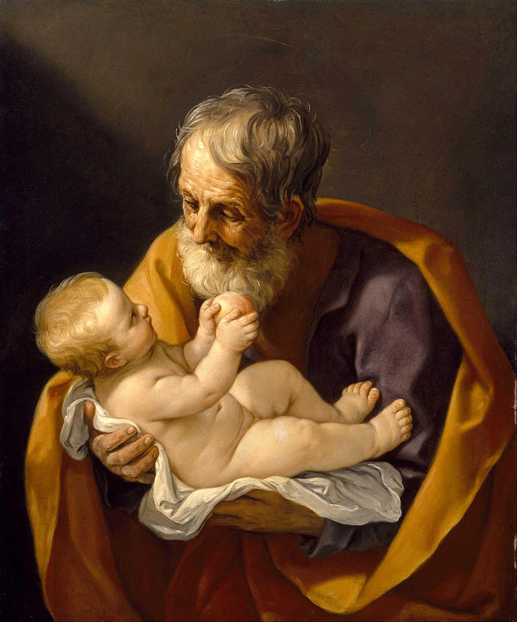 Saint Joseph and the Christ Child #1 Painting by Guido Reni
