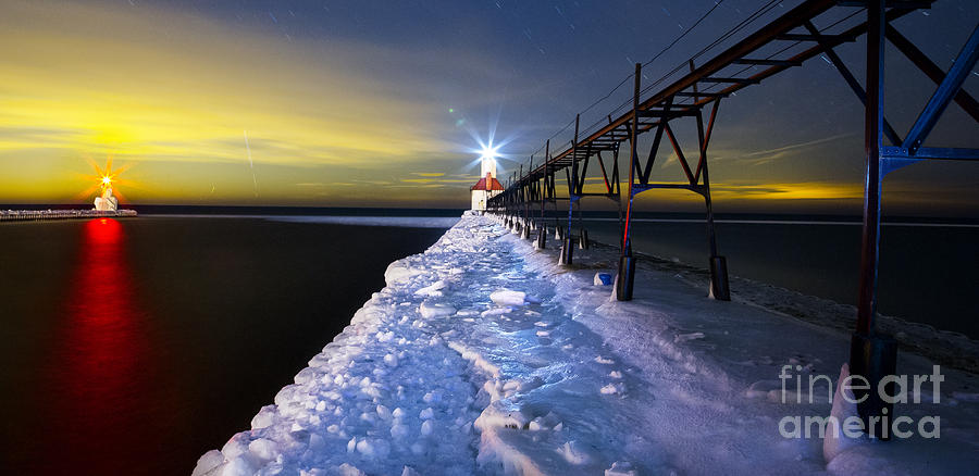 Winter Photograph - Saint Joseph Pier and Light by Twenty Two North Photography