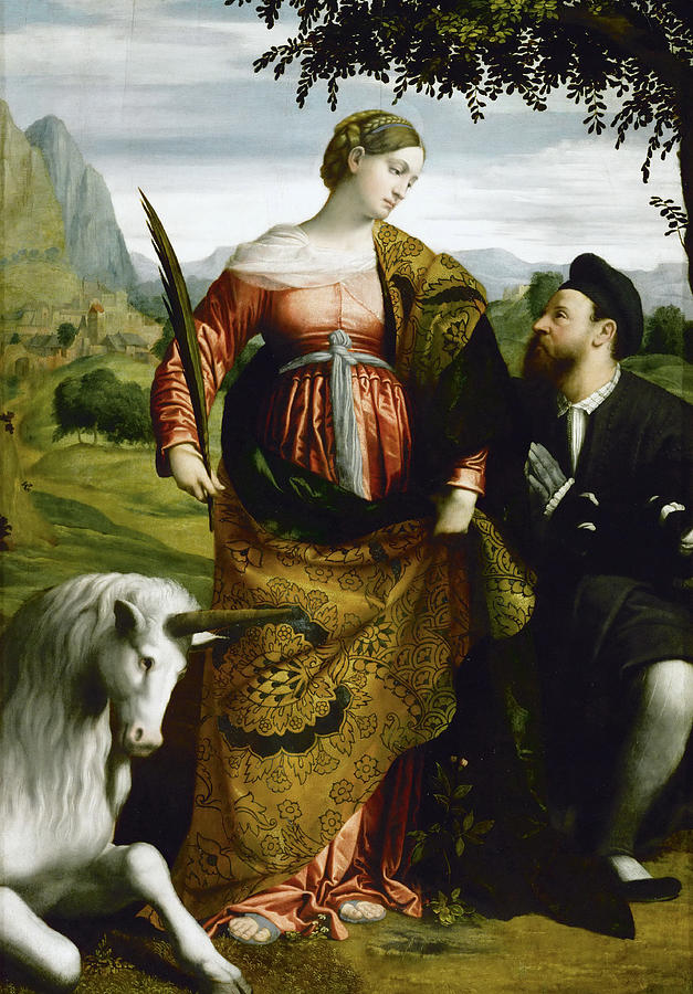 Saint Justina with the Unicorn Painting by Moretto da Brescia