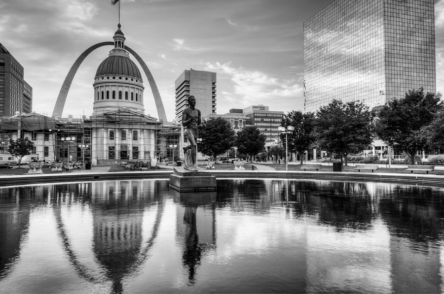 Jefferson Memorial Photograph - Saint Louis Reflections - Black and White by Gregory Ballos