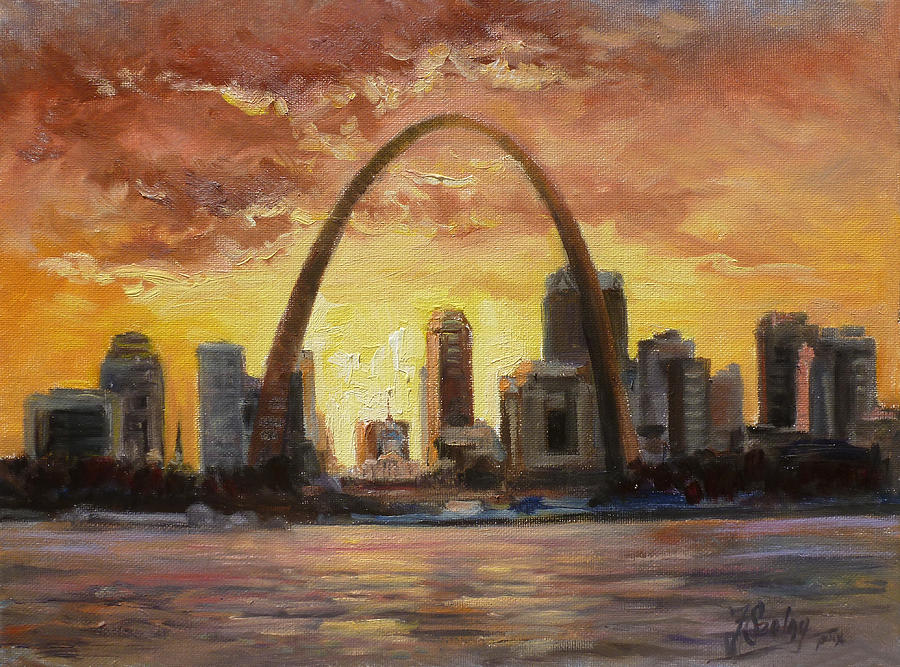 Saint Louis Riverfront - Sunset Painting by Irek Szelag