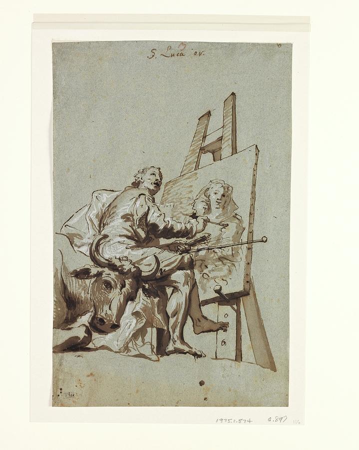 Pen Drawing - Saint Luke Painting The Virgin by Georg Anton Urlaub