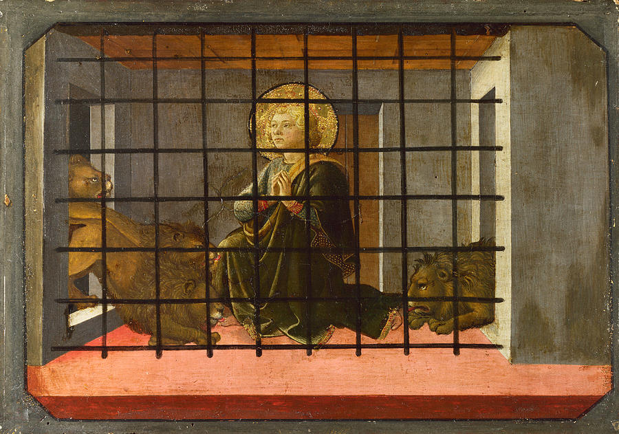 Beautiful Painting - Saint Mamas in Prison thrown to the Lions by Fra Filippo Lippi and Workshop