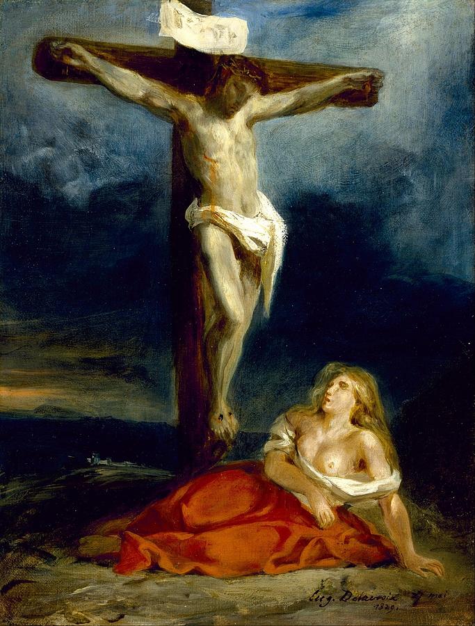 Eugene Delacroix Painting - Saint Mary Magdalene at the Foot of the Cross by Eugene Delacroix
