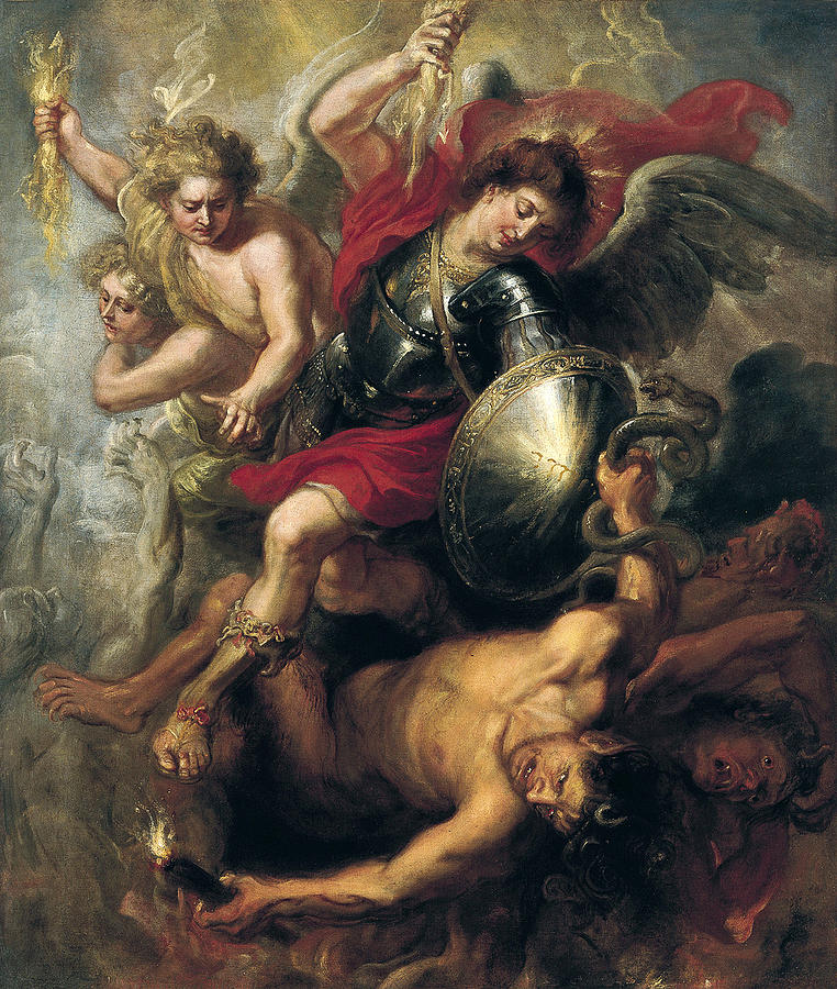 Saint Michael expelling Lucifer and the Rebellious Angels Painting by Workshop of Rubens