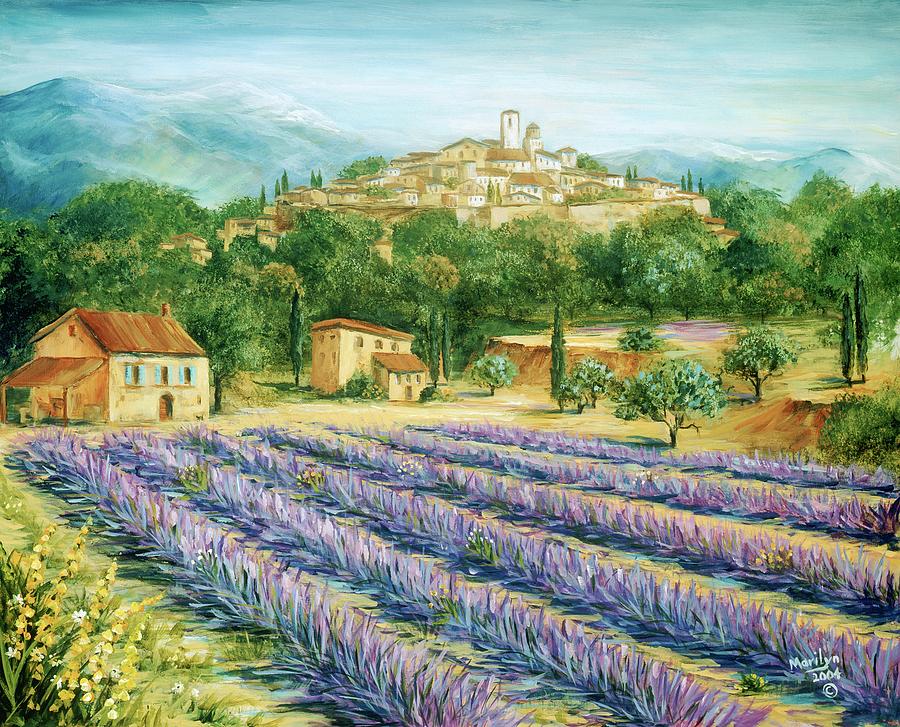 Mountain Painting - Saint Paul de Vence and Lavender by Marilyn Dunlap