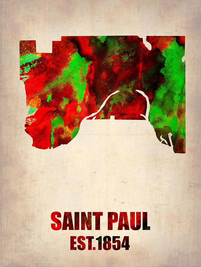 Country Map Painting - Saint Paul Watercolor Map by Naxart Studio