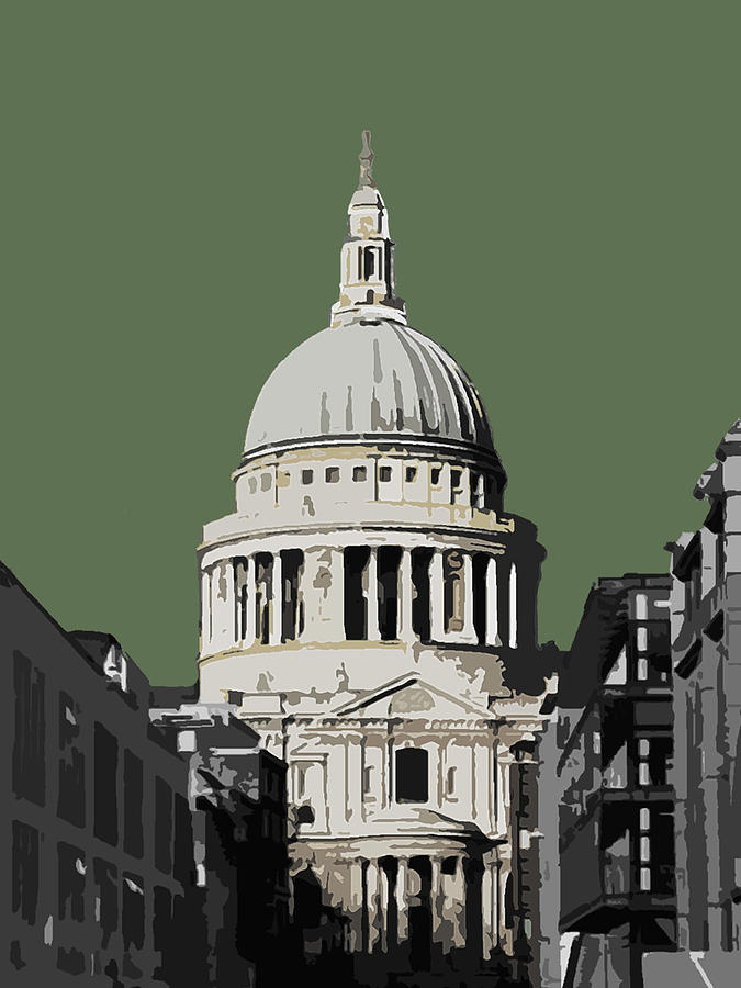 London Mixed Media - Saint Pauls - Olive GREEN by BFA Prints