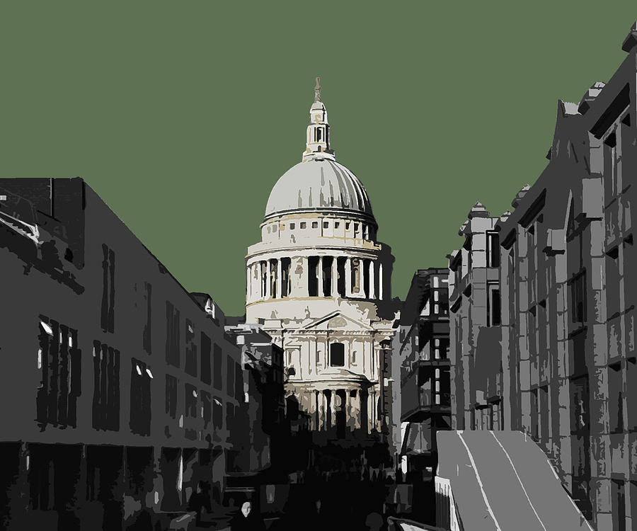 London Mixed Media - Saint Pauls - Olive GREEN #2 by BFA Prints