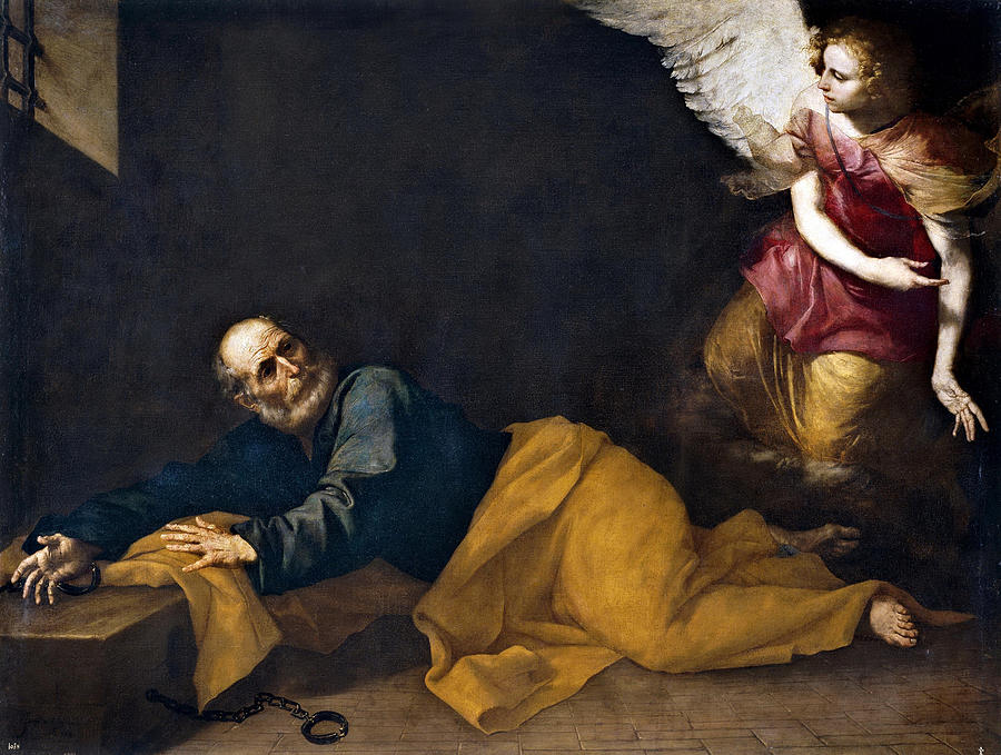 Saint Peter Freed by an Angel Painting by Jusepe de Ribera