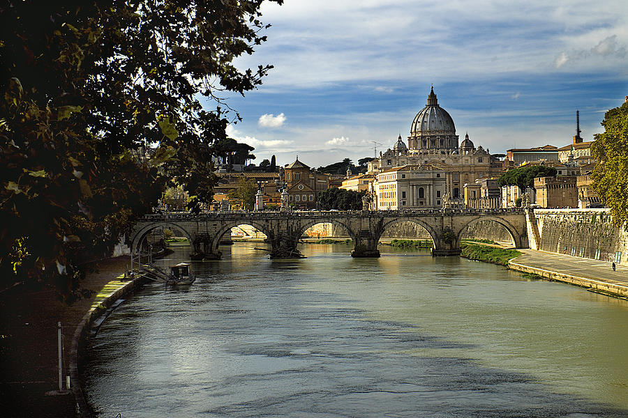 Saint Peters Dome over Ponte SantAngelo Photograph by William Fields