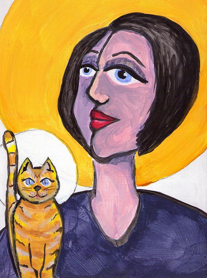 Iconic Painting - Saint Stef with Yellow Tabby by Gina Langston Brewer
