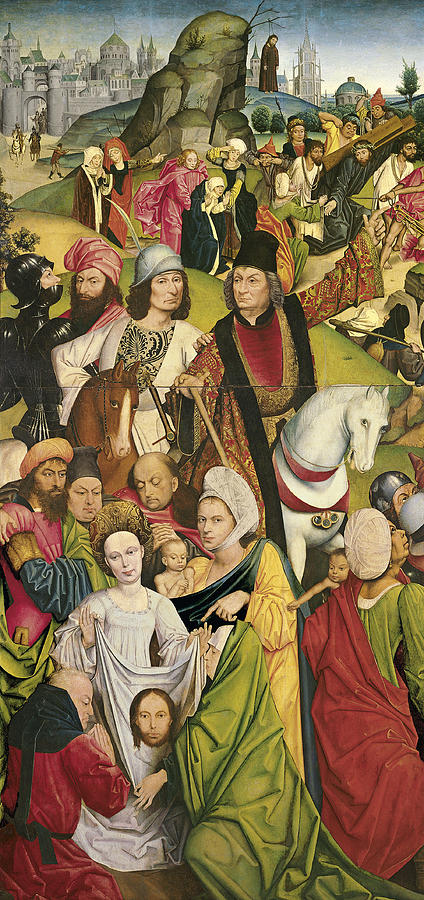 Christ bearing the Cross. Saint Veronica and a Group of Knights Painting by Derick Baegert