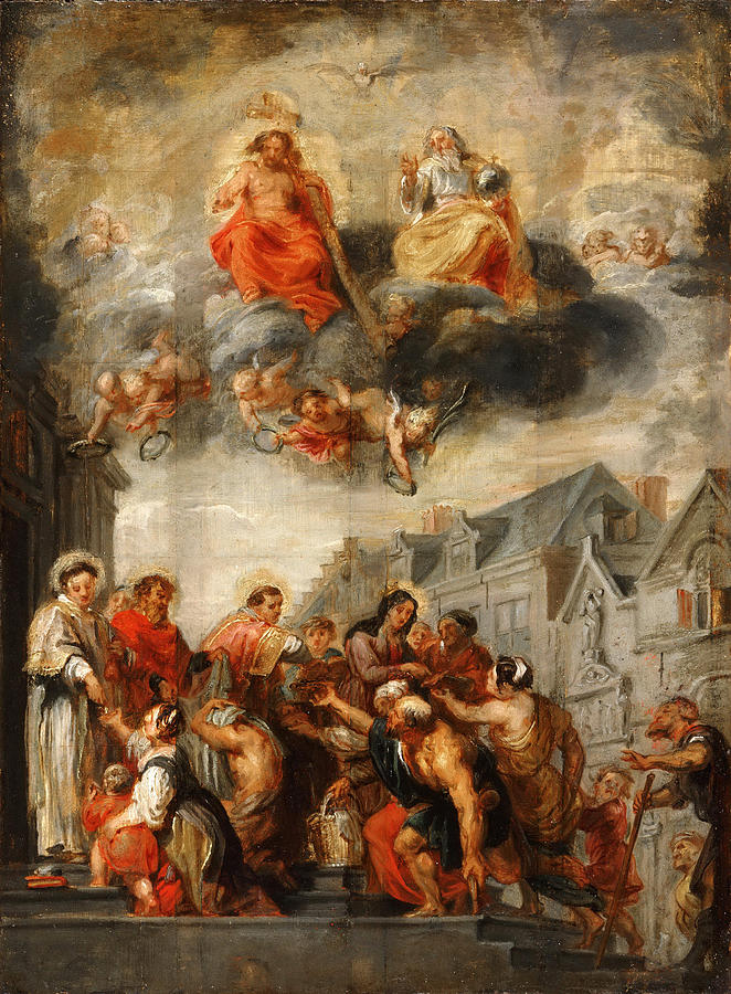 Saints Roch Stephen Lawrence and Elizabeth Distributing Alms Painting by Abraham van Diepenbeeck