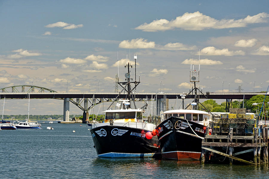 Sakonnet Bridge with Tugboats Photograph by Nancy De Flon